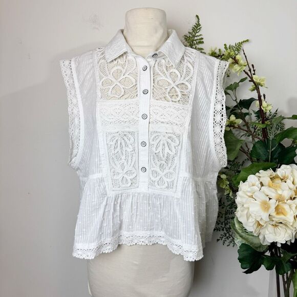 Pilcro Crop Swing Blouse in White Eyelet Lace | new nwt | large “ - Picture 1 of 10